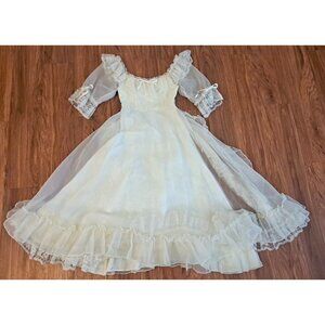 Vintage Fancy Frocks Girls Dress White Lace Taffeta Flower Girl Ruffled Layers 7